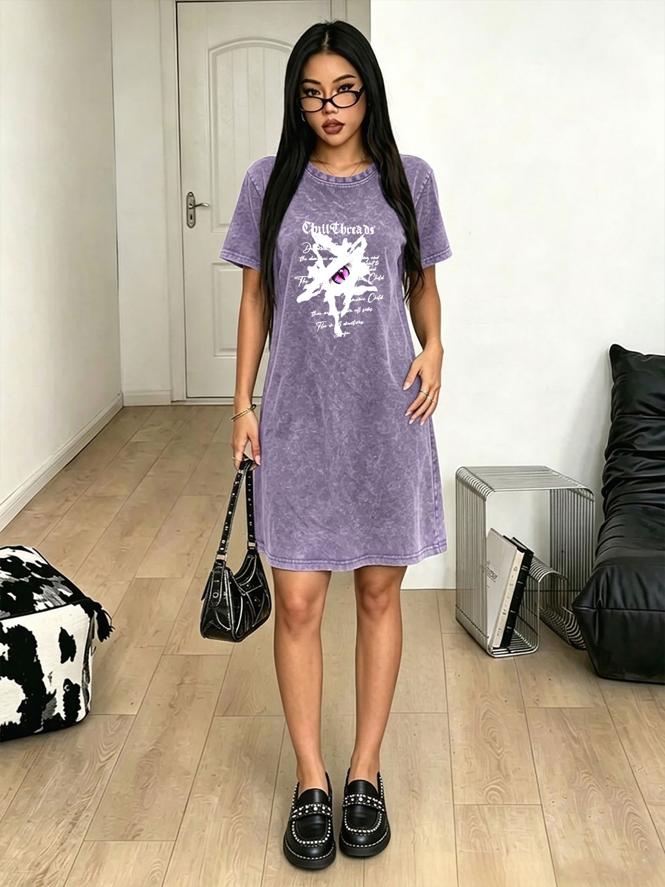Streetwear Brand With Eye - Abito T-shirt vintage lavato da donna,